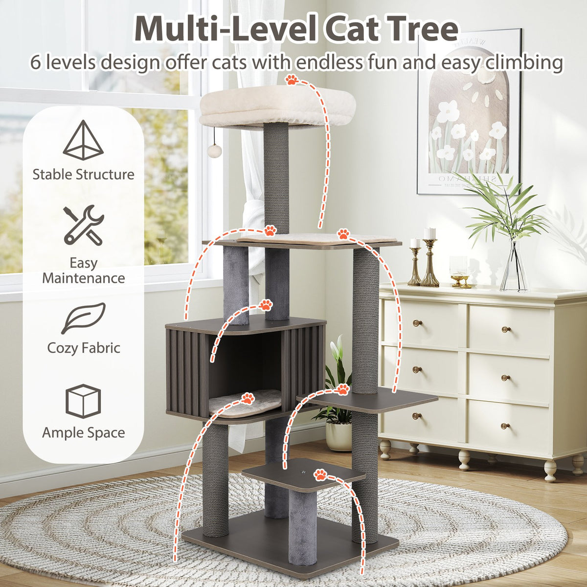 Multi-level Cat Tree for Indoor Cat 59.5 inch Tall Cat Tower with Cushion Top Perch-Gray view 8