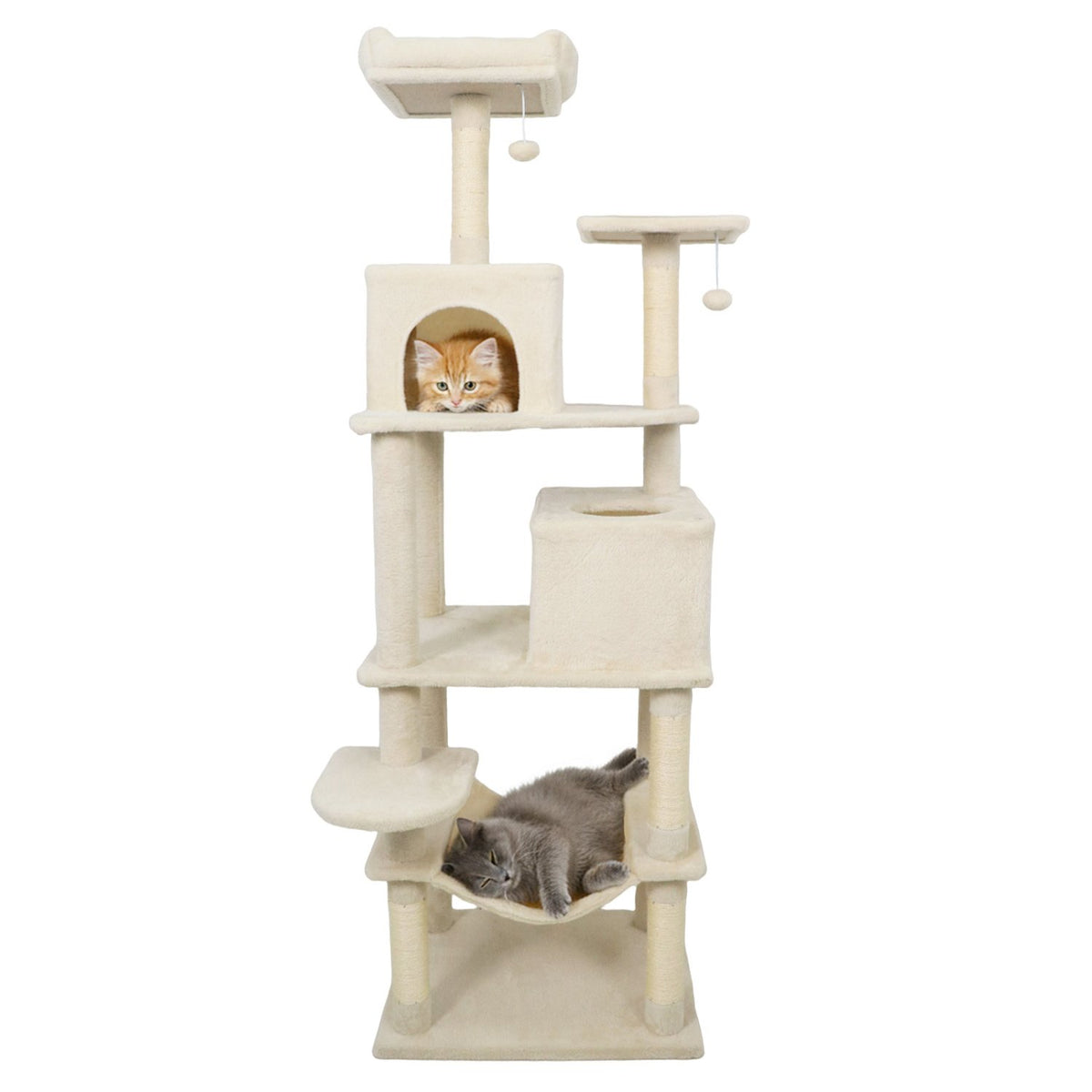 Multi-level Cat Tree Modern Cat Tower with Upholstered Perch and 2 Cat Condo-Beige view 4