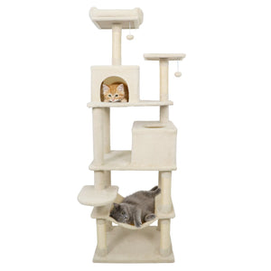 Multi-level Cat Tree Modern Cat Tower with Upholstered Perch and 2 Cat Condo-Beige view 4