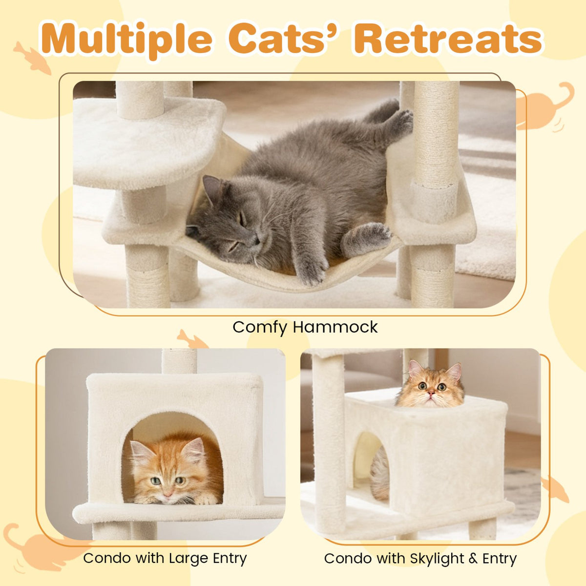 Multi-level Cat Tree Modern Cat Tower with Upholstered Perch and 2 Cat Condo-Beige view 8