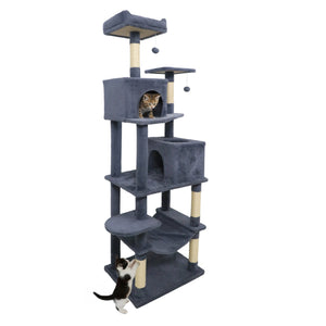 Multi-level Cat Tree Modern Cat Tower with Upholstered Perch and 2 Cat Condo-Dark Gray