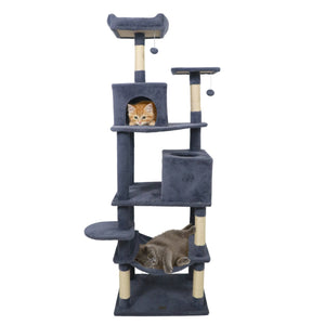 Multi-level Cat Tree Modern Cat Tower with Upholstered Perch and 2 Cat Condo-Dark Gray view 4