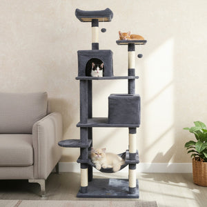 Multi-level Cat Tree Modern Cat Tower with Upholstered Perch and 2 Cat Condo-Dark Gray view 6