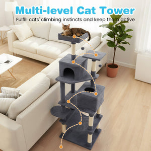 Multi-level Cat Tree Modern Cat Tower with Upholstered Perch and 2 Cat Condo-Dark Gray view 7