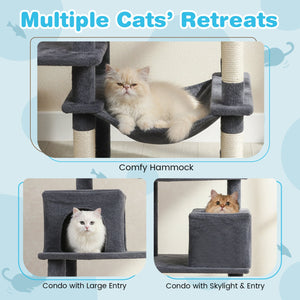 Multi-level Cat Tree Modern Cat Tower with Upholstered Perch and 2 Cat Condo-Dark Gray view 8