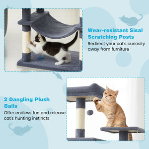 Multi-level Cat Tree Modern Cat Tower with Upholstered Perch and 2 Cat Condo-Dark Gray view 9