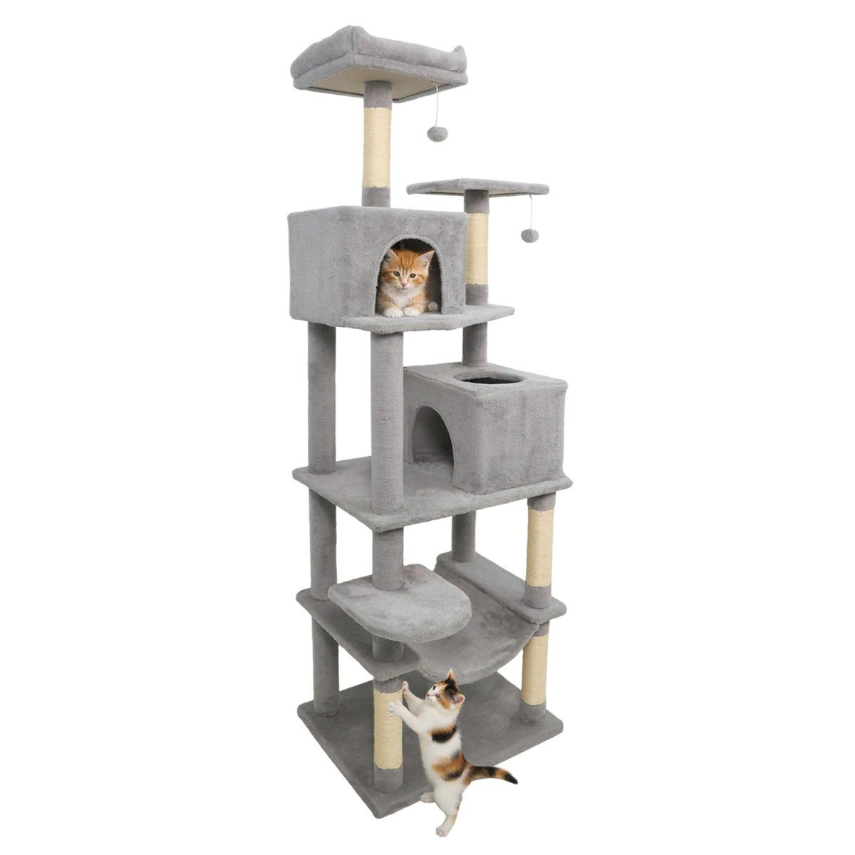 Multi-level Cat Tree Modern Cat Tower with Upholstered Perch and 2 Cat Condo-Gray