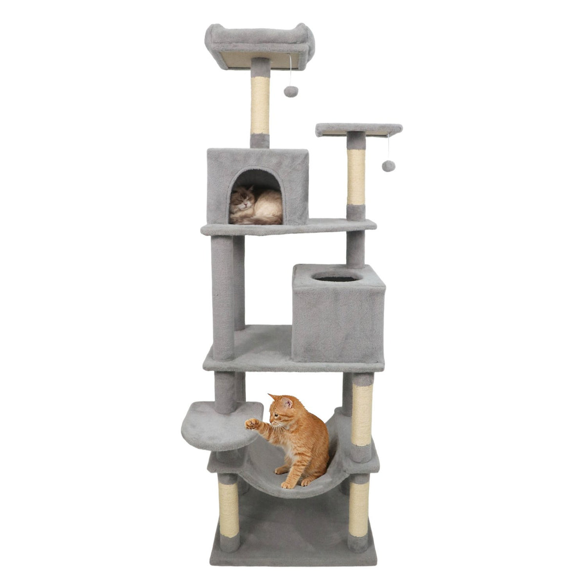Multi-level Cat Tree Modern Cat Tower with Upholstered Perch and 2 Cat Condo-Gray view 4