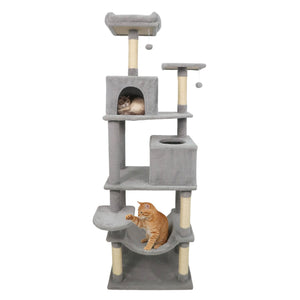 Multi-level Cat Tree Modern Cat Tower with Upholstered Perch and 2 Cat Condo-Gray view 4