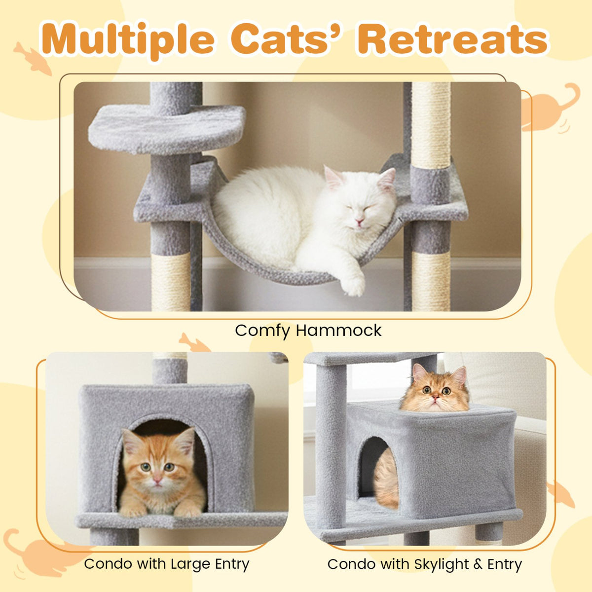 Multi-level Cat Tree Modern Cat Tower with Upholstered Perch and 2 Cat Condo-Gray view 8