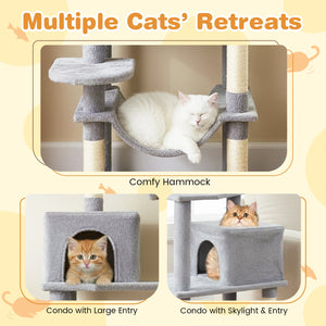 Multi-level Cat Tree Modern Cat Tower with Upholstered Perch and 2 Cat Condo-Gray view 8