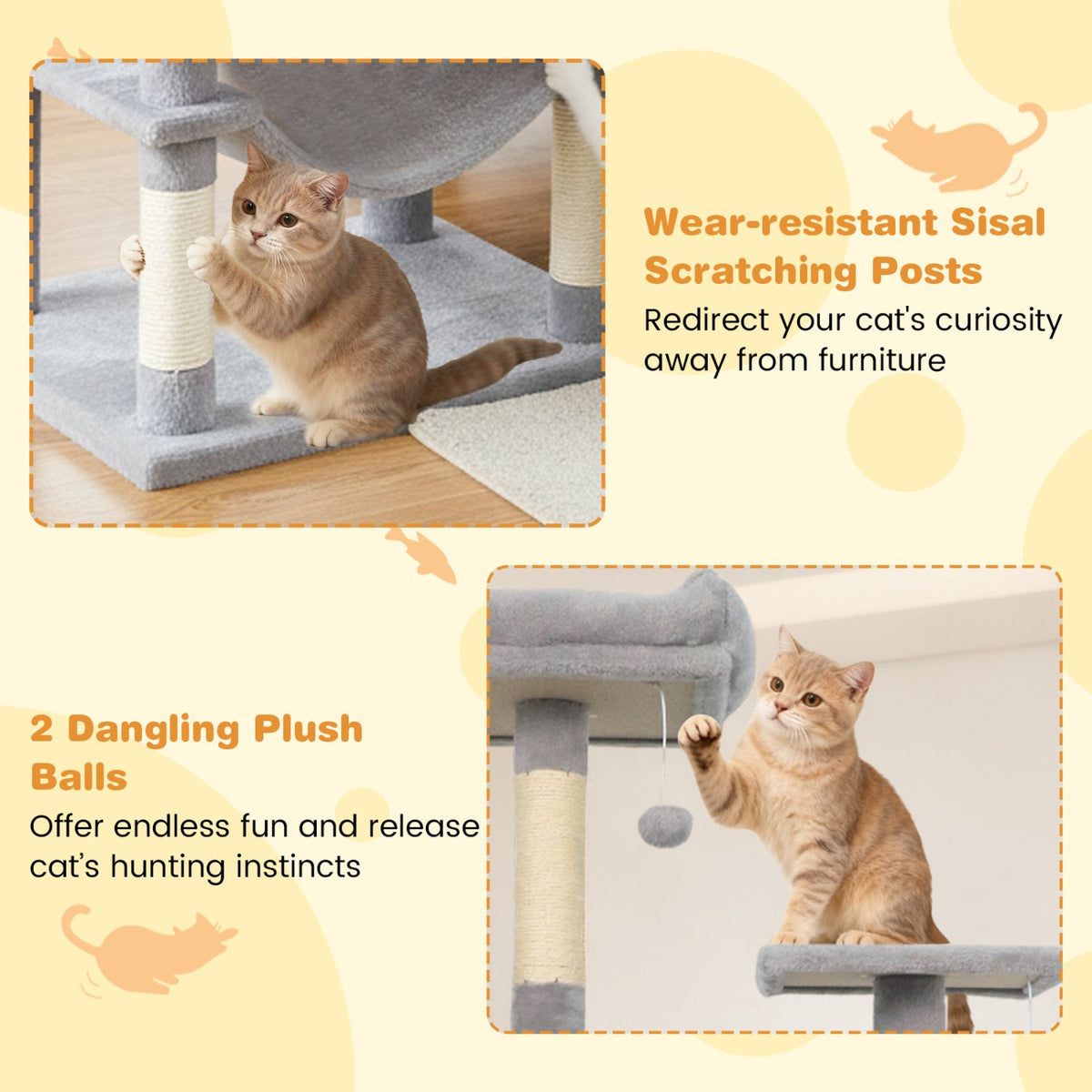 Multi-level Cat Tree Modern Cat Tower with Upholstered Perch and 2 Cat Condo-Gray view 9