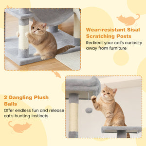 Multi-level Cat Tree Modern Cat Tower with Upholstered Perch and 2 Cat Condo-Gray view 9