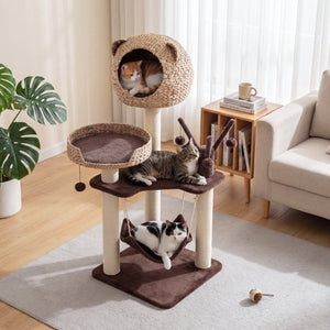Multi-Level Cat Tree with Condo Hammock and Rotatable Hanging Balls-Brown view 2