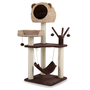 Multi-Level Cat Tree with Condo Hammock and Rotatable Hanging Balls-Brown view 4