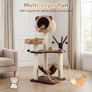 Multi-Level Cat Tree with Condo Hammock and Rotatable Hanging Balls-Brown view 6