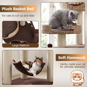 Multi-Level Cat Tree with Condo Hammock and Rotatable Hanging Balls-Brown view 8