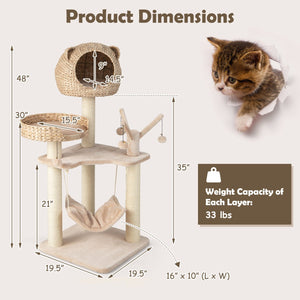 Multi-Level Cat Tree with Condo Hammock and Rotatable Hanging Balls-Natural view 5