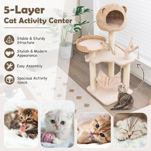 Multi-Level Cat Tree with Condo Hammock and Rotatable Hanging Balls-Natural view 6