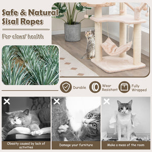 Multi-Level Cat Tree with Condo Hammock and Rotatable Hanging Balls-Natural view 7