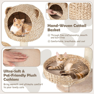 Multi-Level Cat Tree with Condo Hammock and Rotatable Hanging Balls-Natural view 8