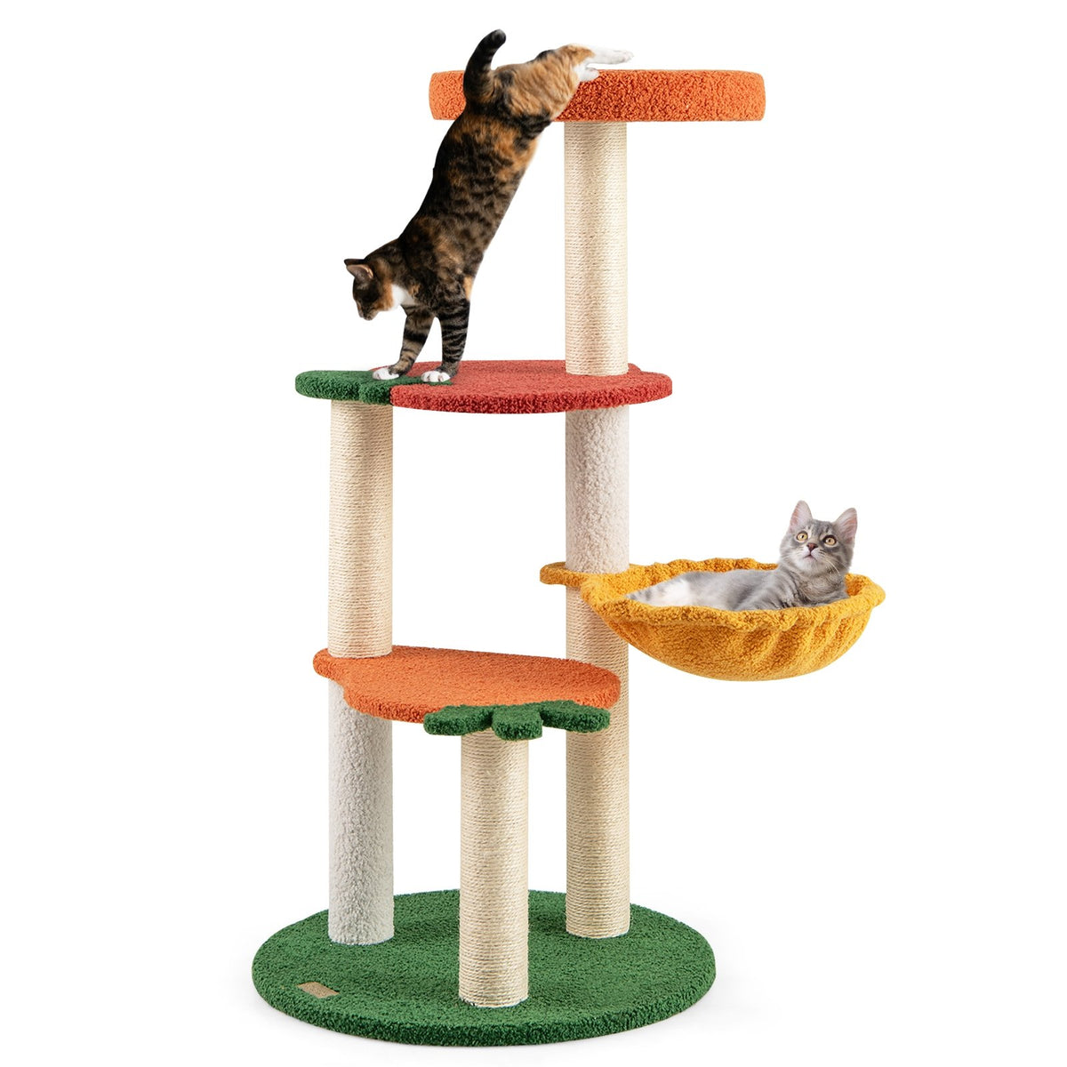 Multi-level Cat Tree Pet Activity Center with Fruit-shaped Platforms-Red and Orange view 4
