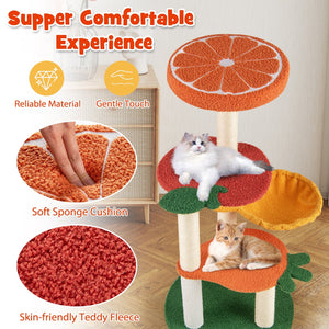 Multi-level Cat Tree Pet Activity Center with Fruit-shaped Platforms-Red and Orange view 7