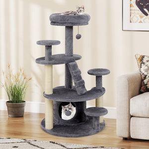 Multi-level Kitty Tower with Condo and Climbing Ladder-Gray view 2