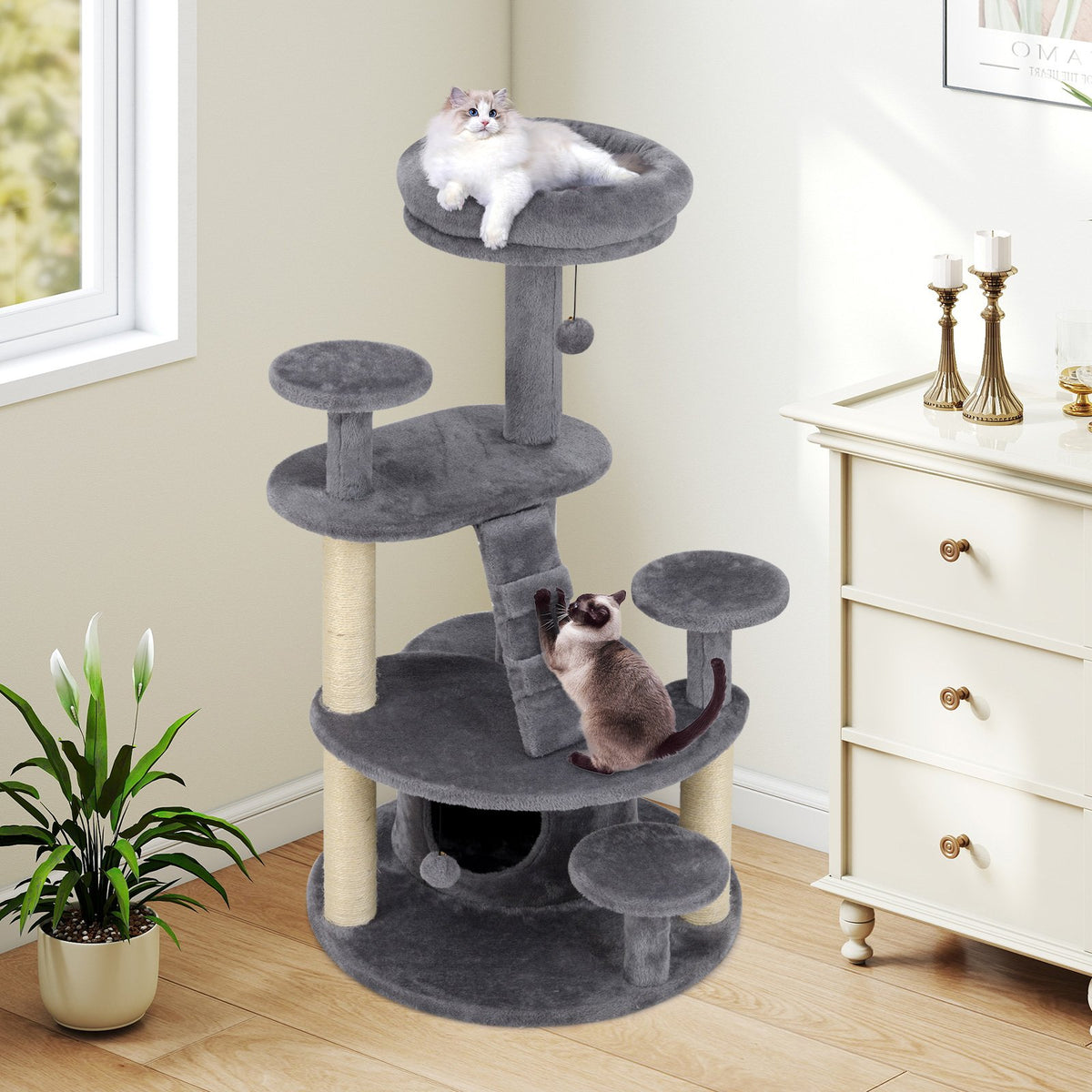 Multi-level Kitty Tower with Condo and Climbing Ladder-Gray view 3