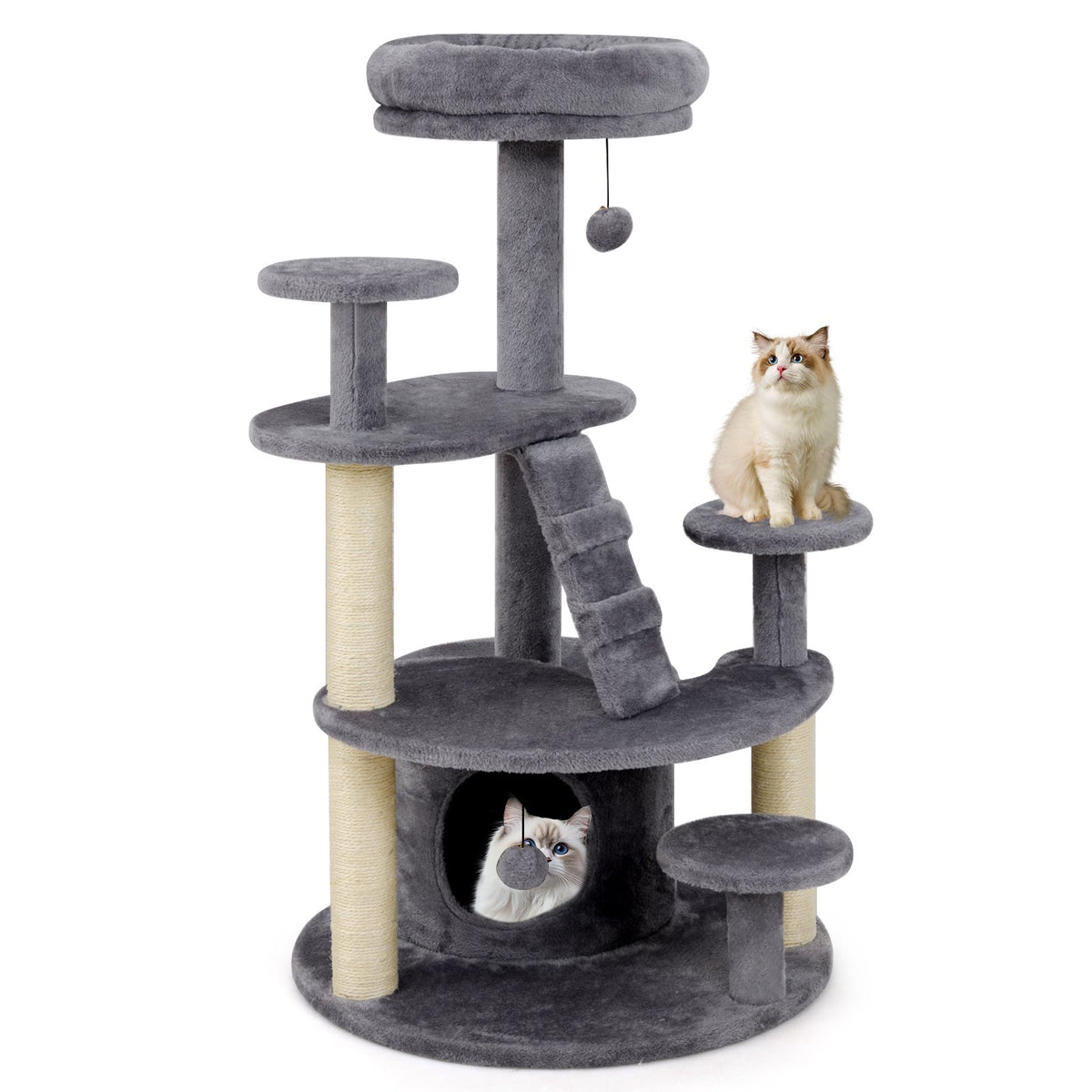 Multi-level Kitty Tower with Condo and Climbing Ladder-Gray view 4