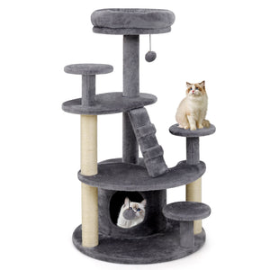 Multi-level Kitty Tower with Condo and Climbing Ladder-Gray view 4