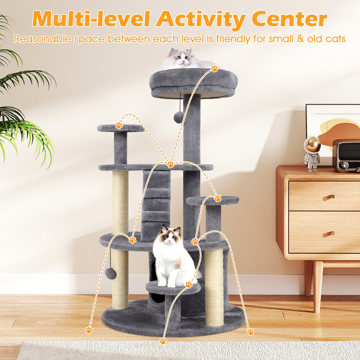 Multi-level Kitty Tower with Condo and Climbing Ladder-Gray view 6
