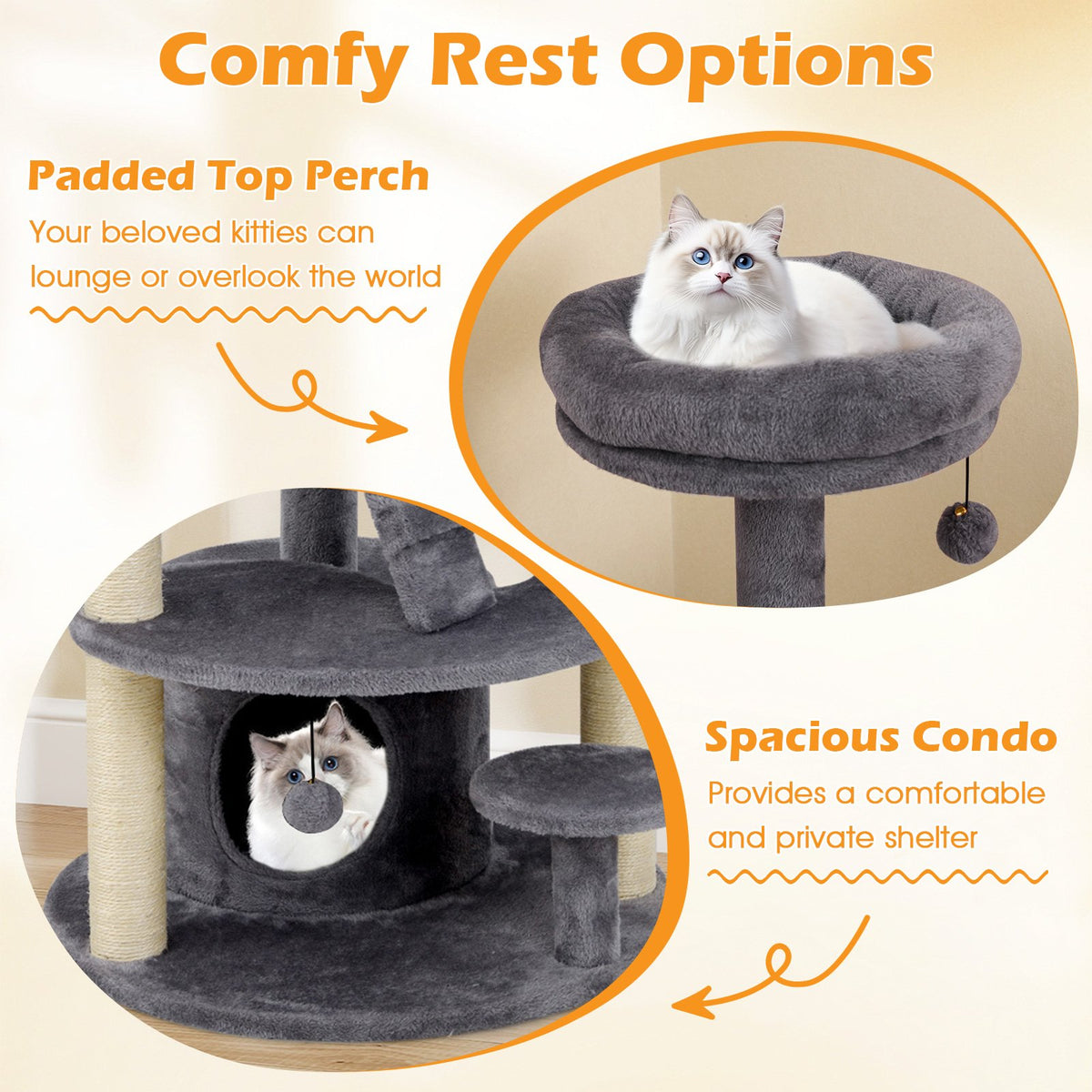Multi-level Kitty Tower with Condo and Climbing Ladder-Gray view 8