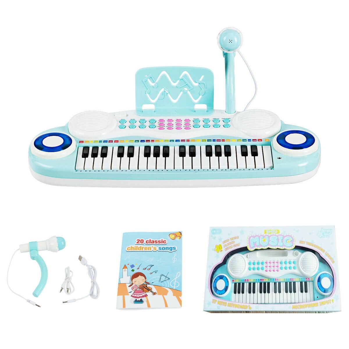 Multifunctional 37 Electric Keyboard Piano with Microphone-Blue view 6