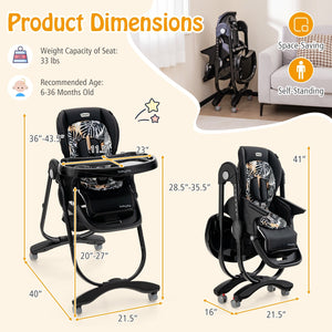 Multifunctional Folding Baby High Chair with Rolling Wheels and Adjustable Height-Black view 4