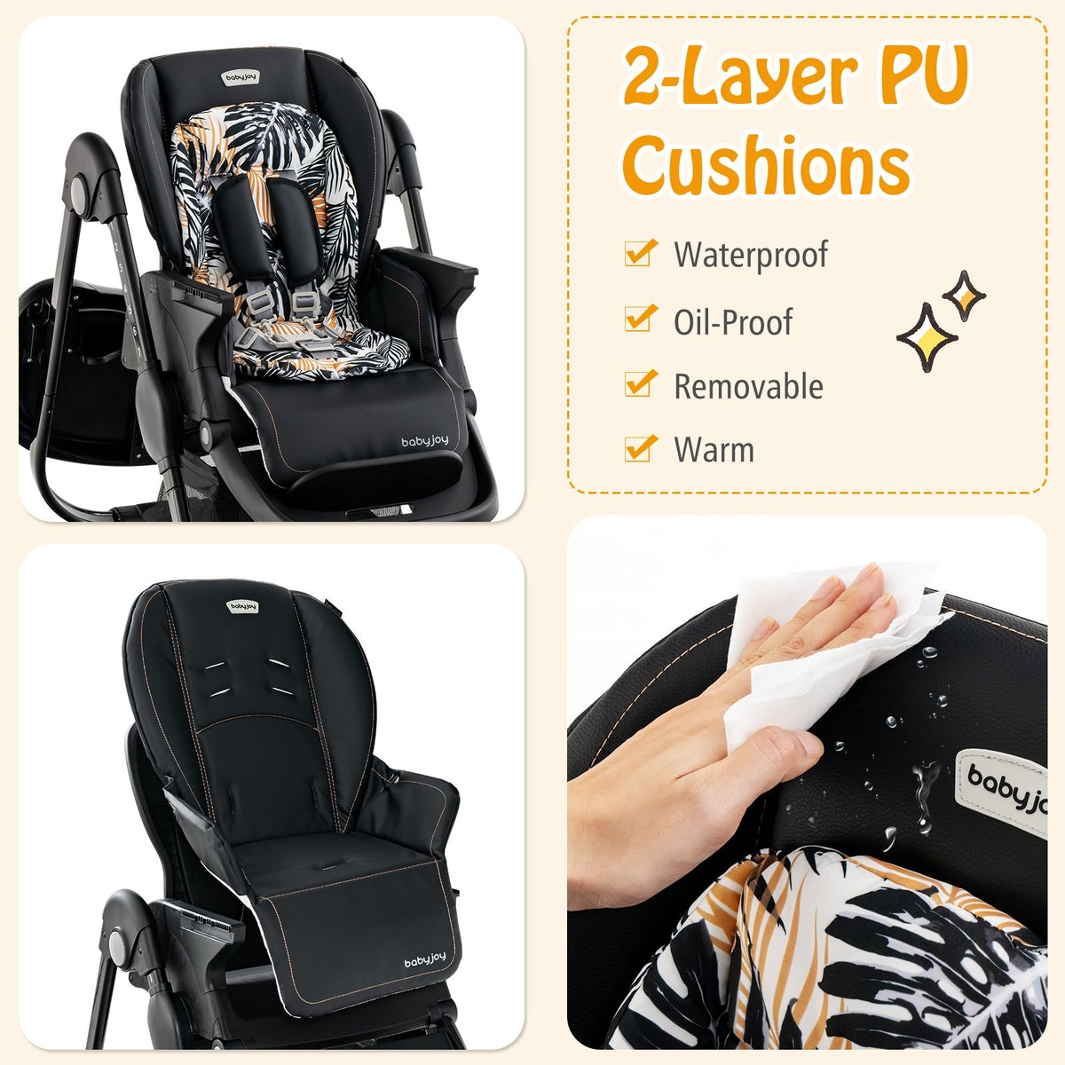 Multifunctional Folding Baby High Chair with Rolling Wheels and Adjustable Height-Black view 7