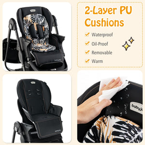Multifunctional Folding Baby High Chair with Rolling Wheels and Adjustable Height-Black view 7