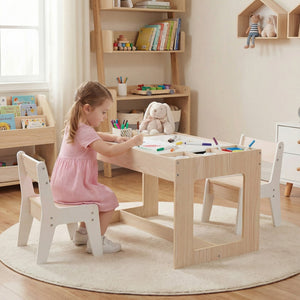 Multifunctional Kids Table and 2 Chairs Set with Chalkboard-Natural view 6