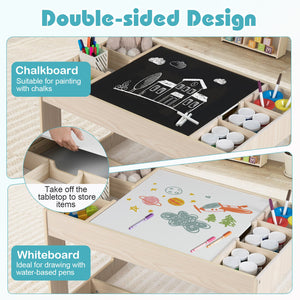 Multifunctional Kids Table and 2 Chairs Set with Chalkboard-Natural view 8