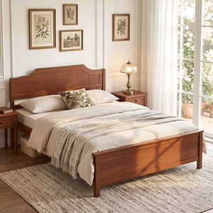 Multiple Size Solid Wood Platform Bed Frame with Headboard in Walnut-Full Size view 3