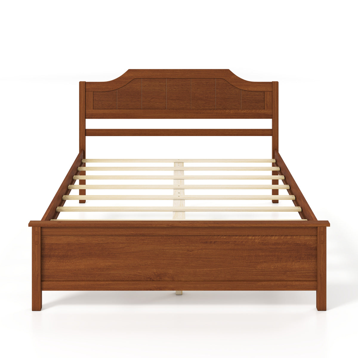 Multiple Size Solid Wood Platform Bed Frame with Headboard in Walnut-Full Size view 4