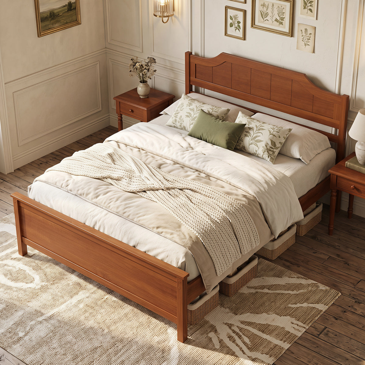 Multiple Size Solid Wood Platform Bed Frame with Headboard in Walnut-Full Size view 6