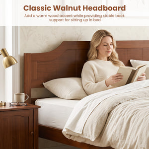 Multiple Size Solid Wood Platform Bed Frame with Headboard in Walnut-Full Size view 7
