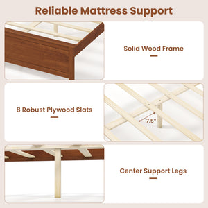 Multiple Size Solid Wood Platform Bed Frame with Headboard in Walnut-Full Size view 9