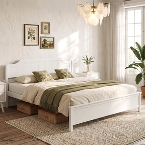 Multiple Size Solid Wood Platform Bed Frame with Headboard in White-King Size view 3