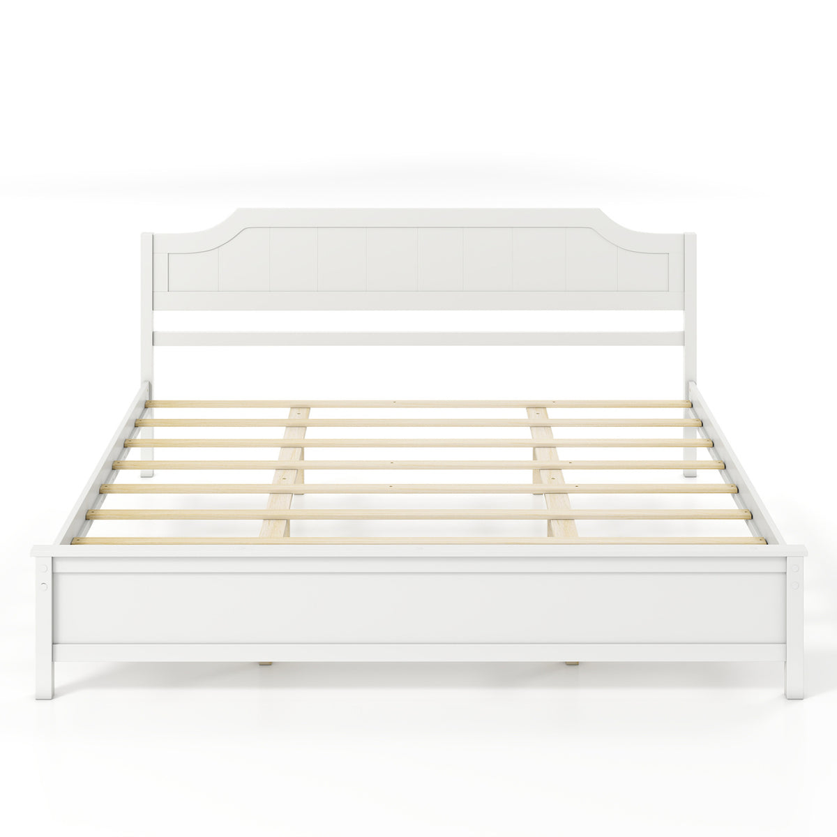 Multiple Size Solid Wood Platform Bed Frame with Headboard in White-King Size view 4