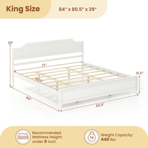 Multiple Size Solid Wood Platform Bed Frame with Headboard in White-King Size view 5