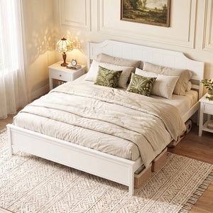 Multiple Size Solid Wood Platform Bed Frame with Headboard in White-King Size view 6