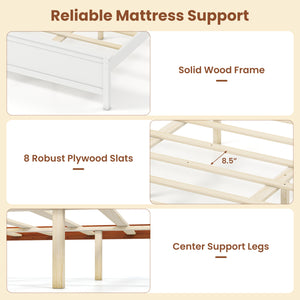 Multiple Size Solid Wood Platform Bed Frame with Headboard in White-King Size view 9