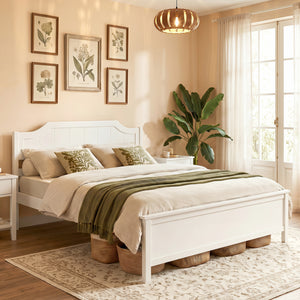 Multiple Size Solid Wood Platform Bed Frame with Headboard in White-Queen Size view 3